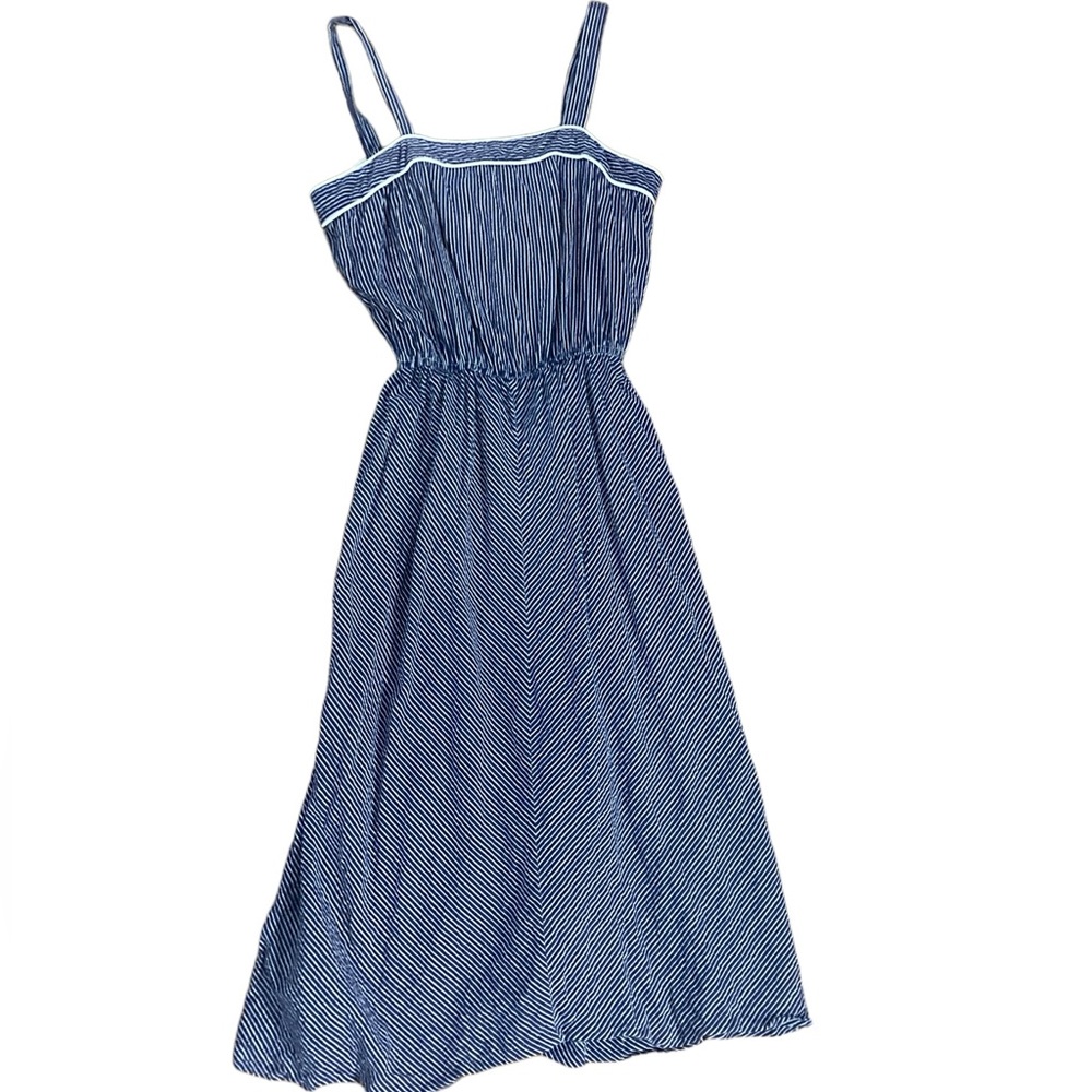 PERFECT SUMMER VTG navy blue and white striped sleeveless cotton dress-CUTE! M